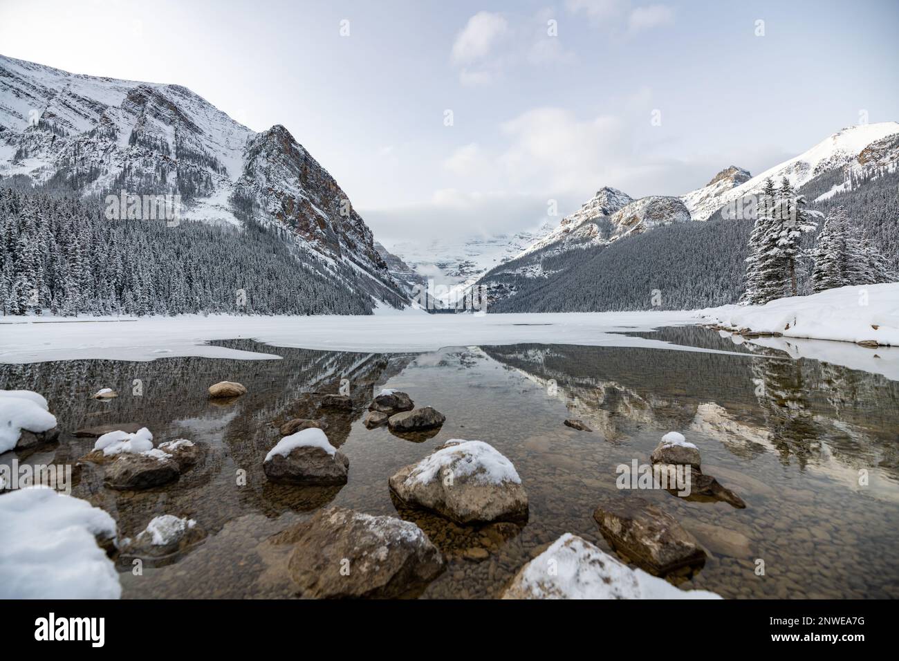 Iconic Lake Louise in Banff National Park during winter time with ...