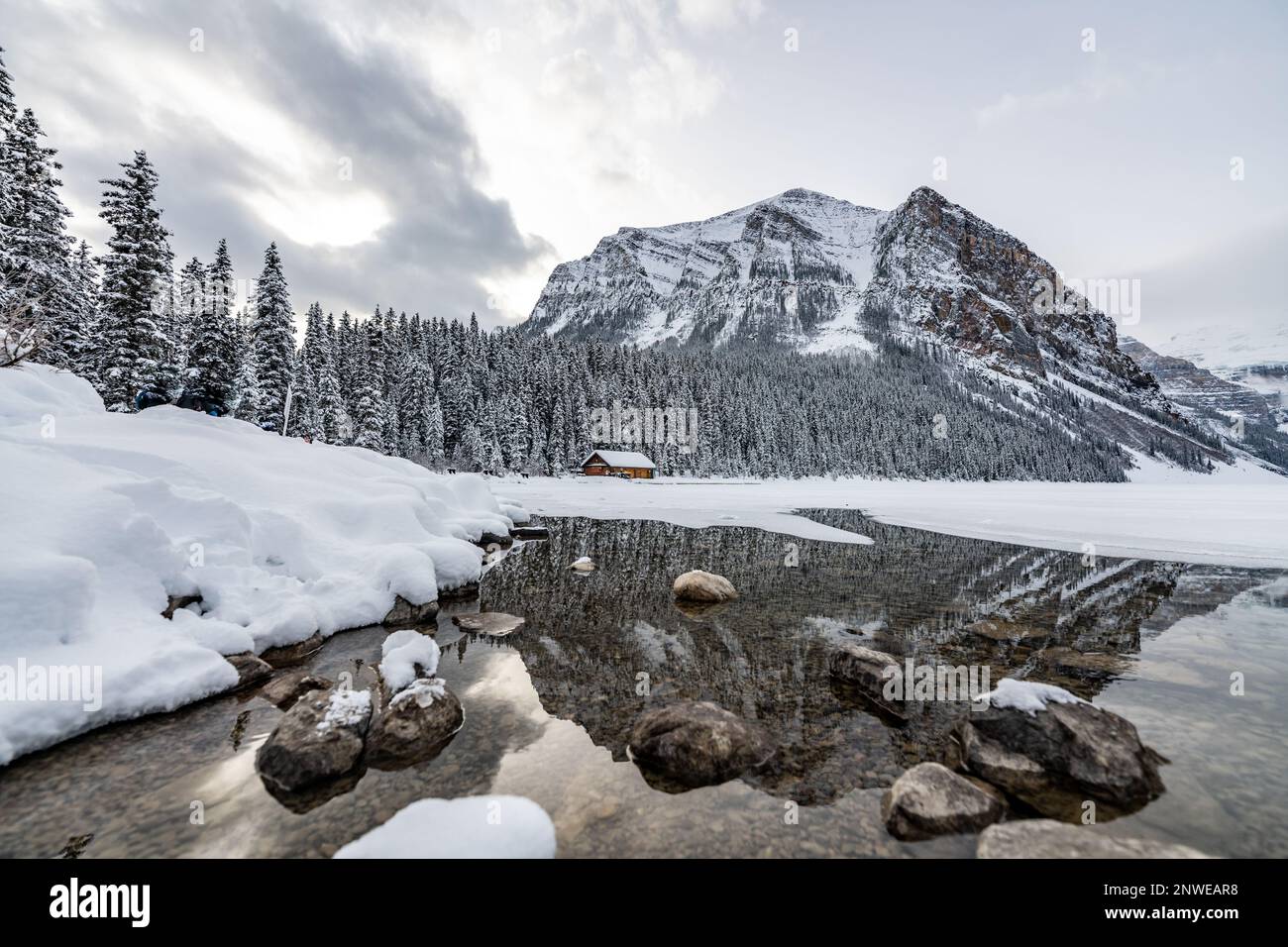 Iconic Lake Louise in Banff National Park during winter time with ...