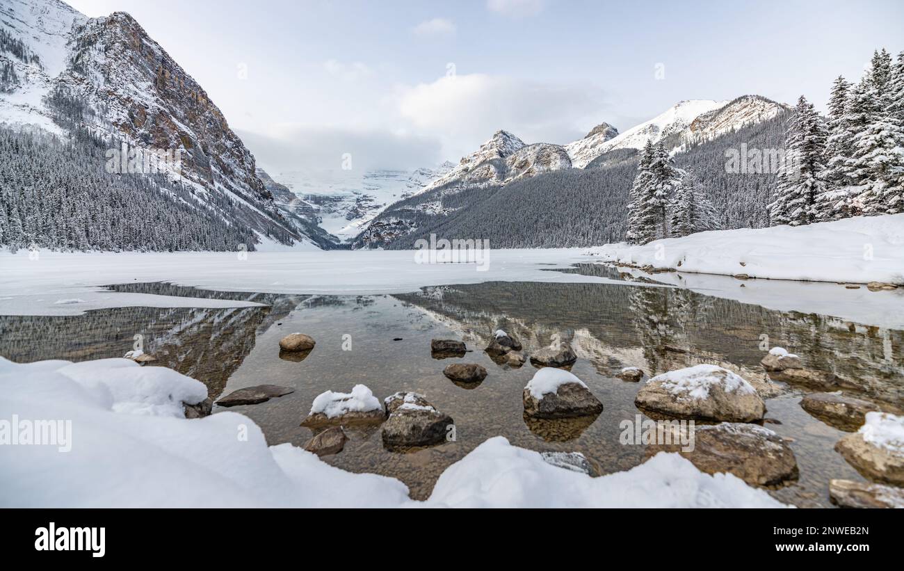 Iconic Lake Louise in Banff National Park during winter time with ...