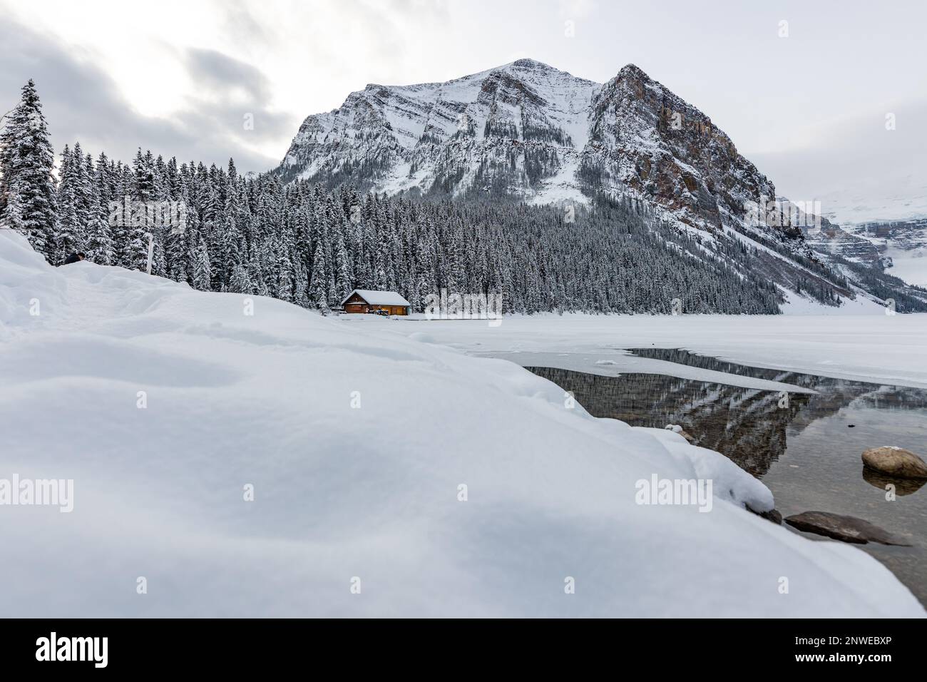 Iconic Lake Louise in Banff National Park during winter time with ...
