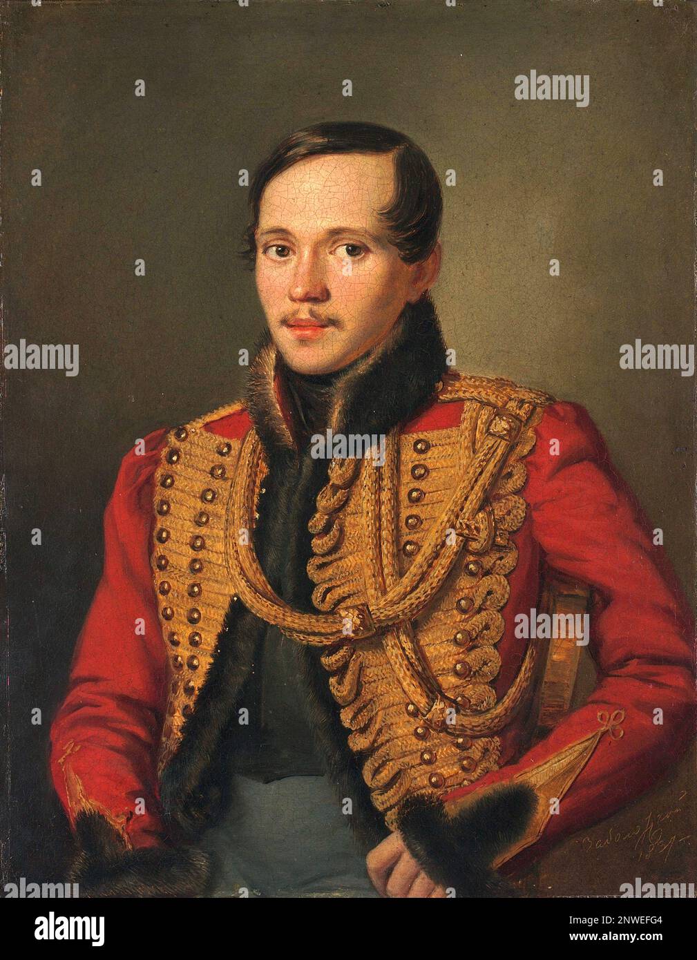 Mikhail Lermontov, Mikhail Yuryevich Lermontov (1814 – 1841) Russian Romantic writer, poet and painter. Painting by Petr Zabolotskiy Stock Photo