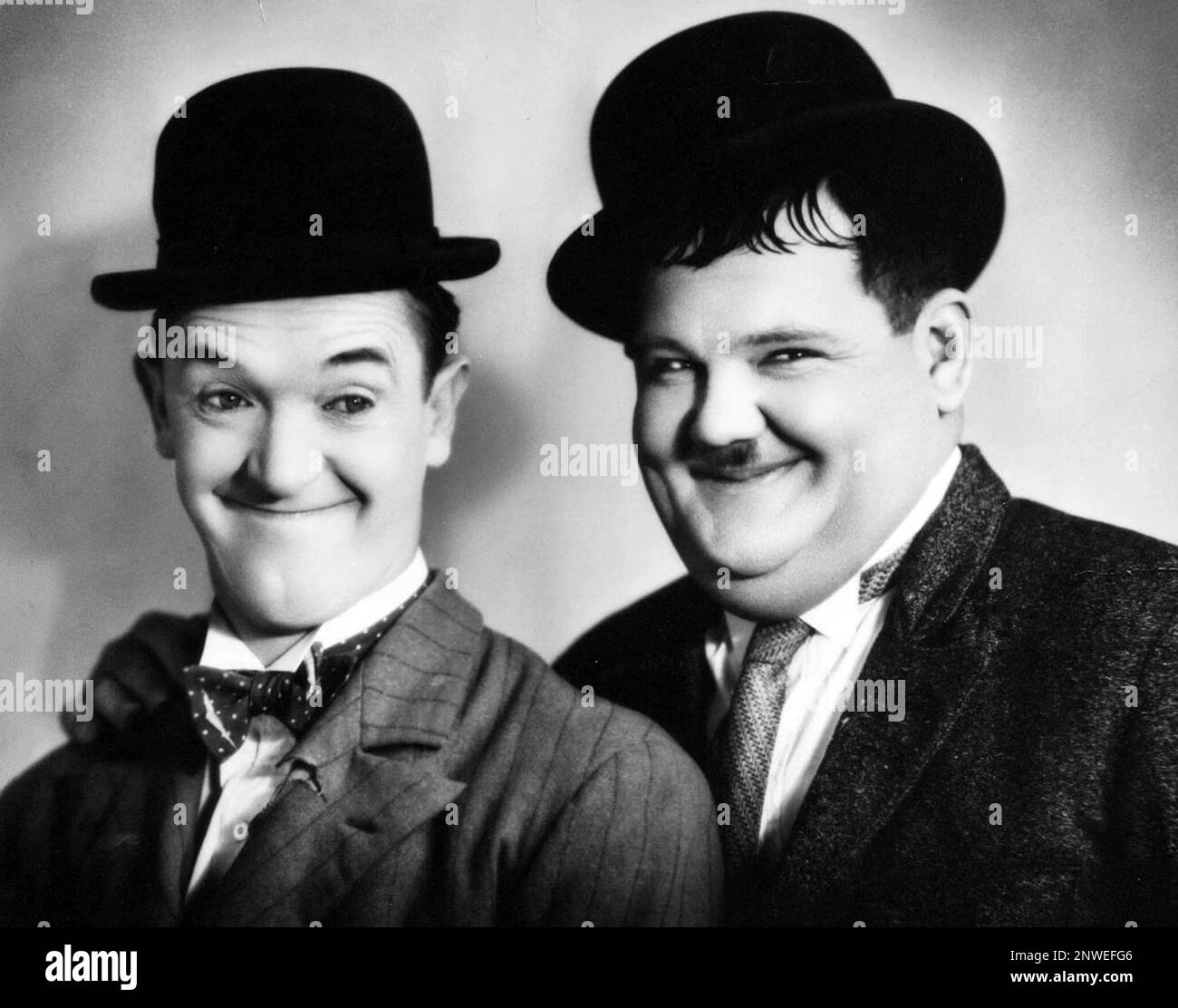 Laurel and Hardy, British-American comedy duo act during the early Classical Hollywood era of American cinema, Englishman Stan Laurel (1890–1965) and American Oliver Hardy (1892–1957). Stock Photo