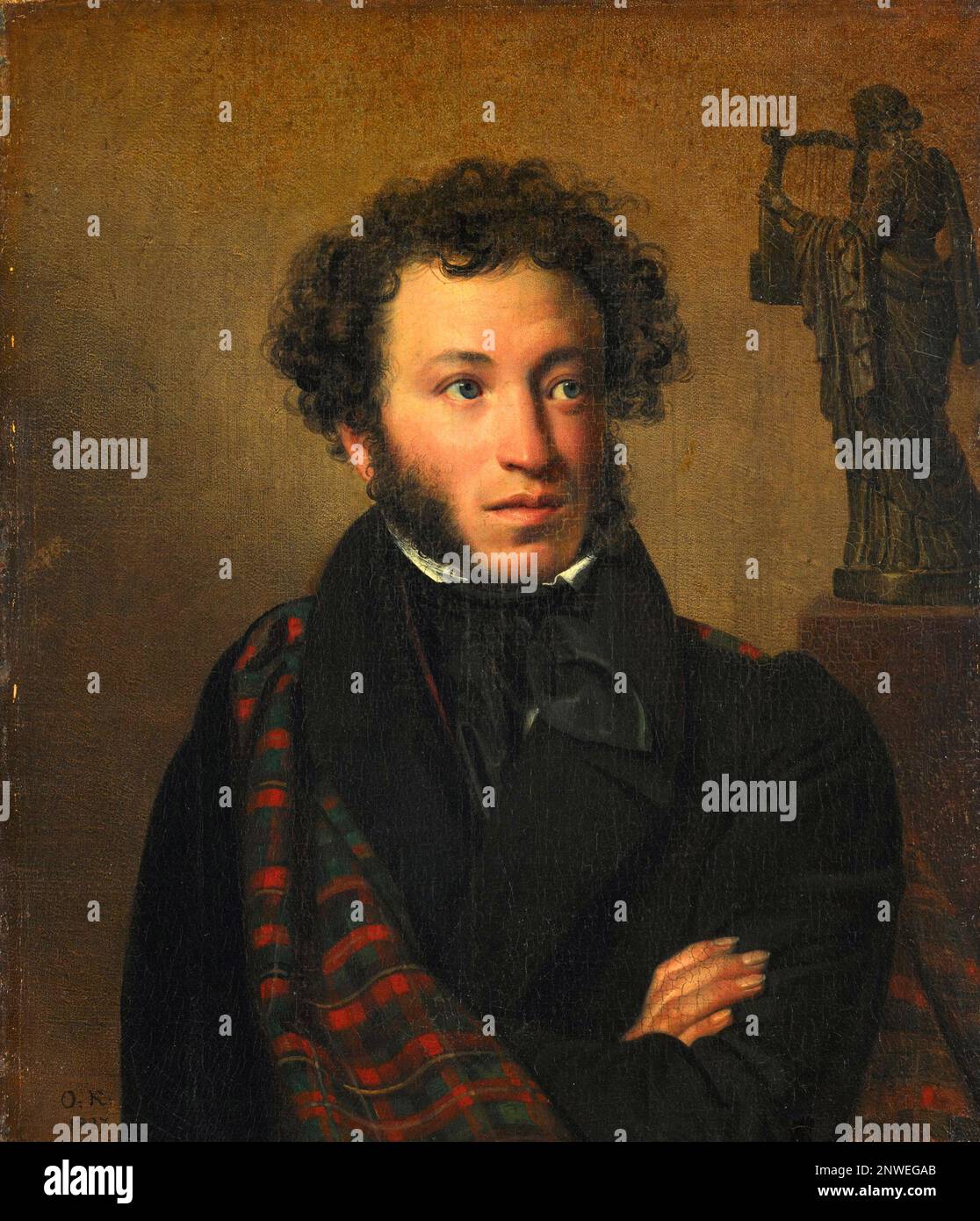 Alexander Pushkin, Alexander Sergeyevich Pushkin (1799 – 1837) Russian poet, playwright, and novelist. Portrait by Orest Kiprensky, 1827 Stock Photo