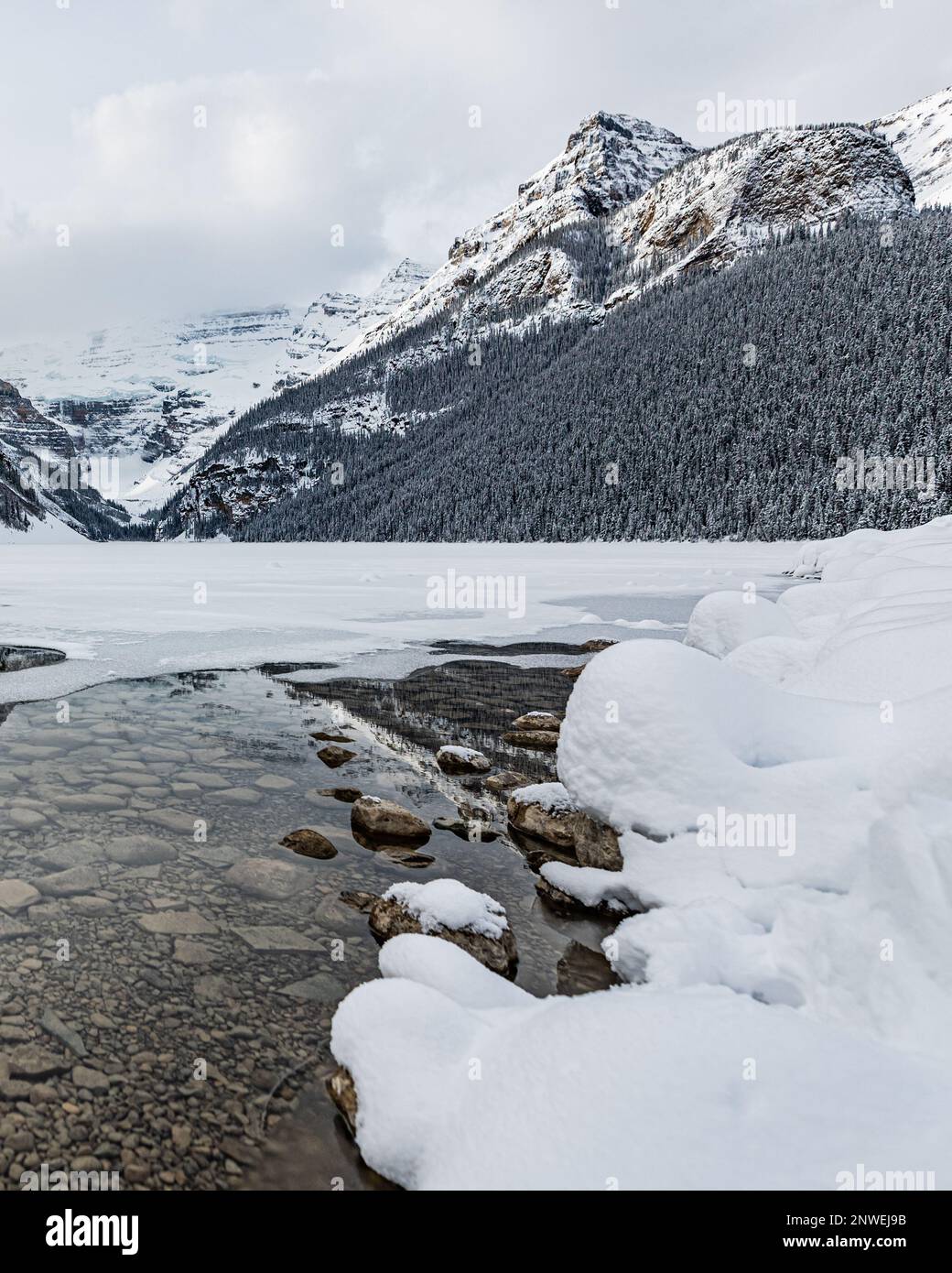 Iconic Lake Louise in Banff National Park during winter time with ...