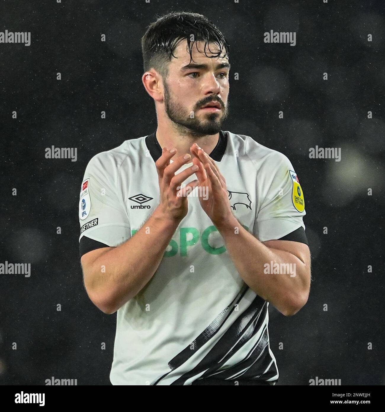 Eiran Cashin 6 of Derby County applauding the home fans after the Sky