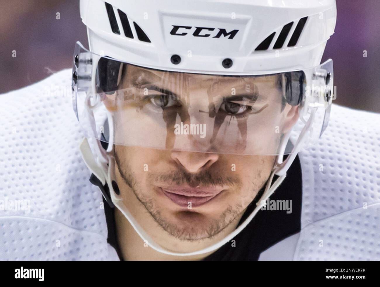 Pittsburgh Penguins' Sidney Crosby lines up for a face-off in Game