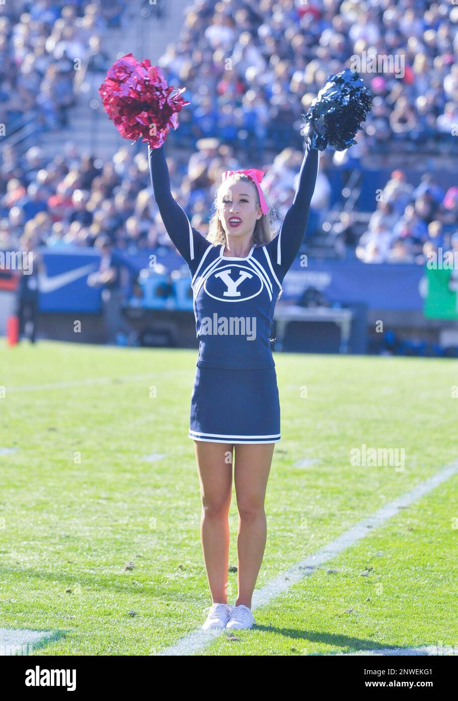 PROVO, UT - OCTOBER 27: A BYU cheerleader during a college football ...