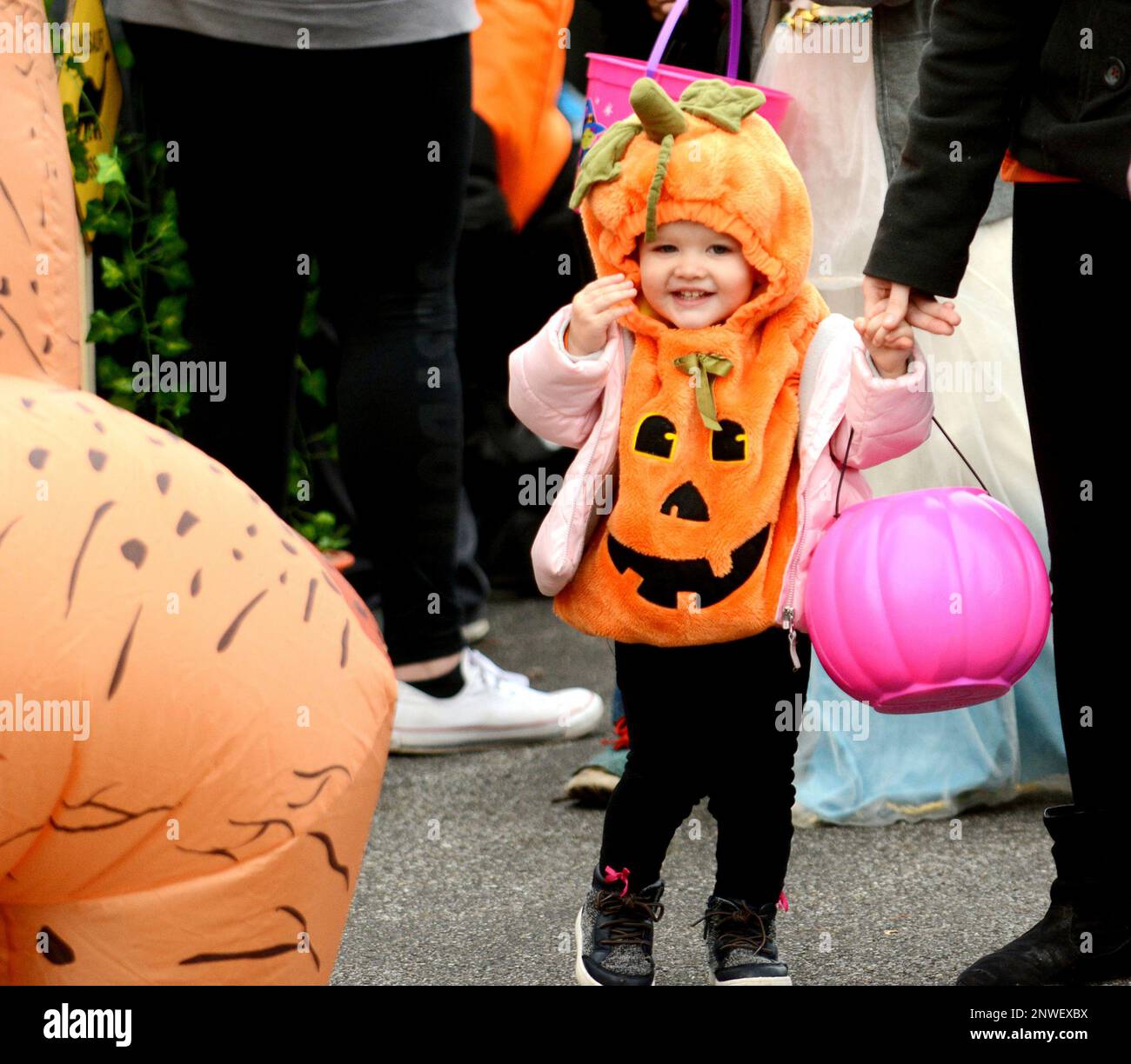 Lily-Ann Petro, 2, was all smiles after greeting an inflatable dinosaur ...