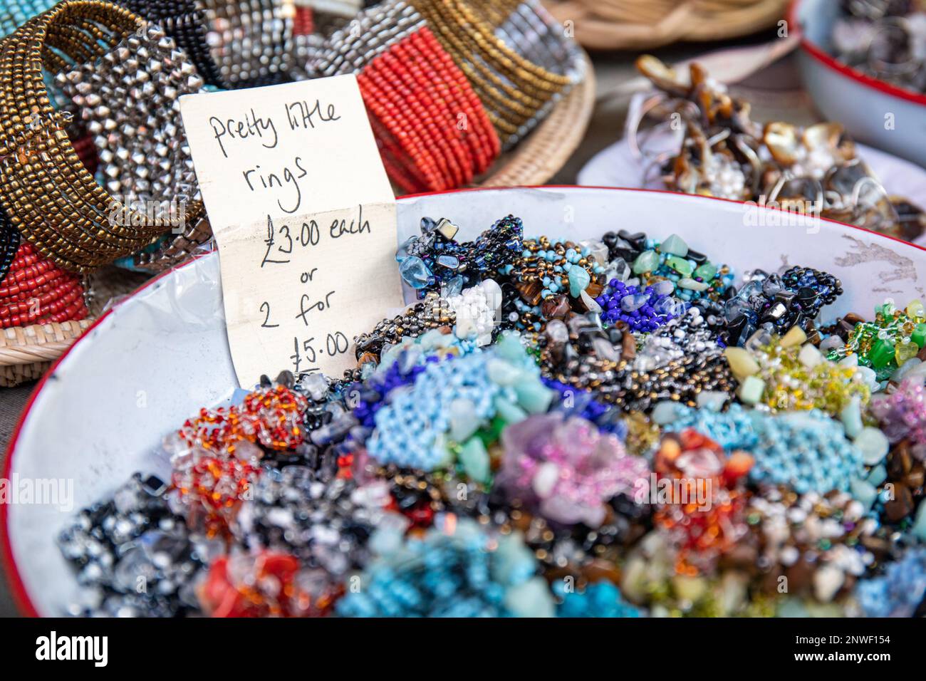 Pretty little rings for sale at Portobello Road in Notting Hill district of London, England Stock Photo