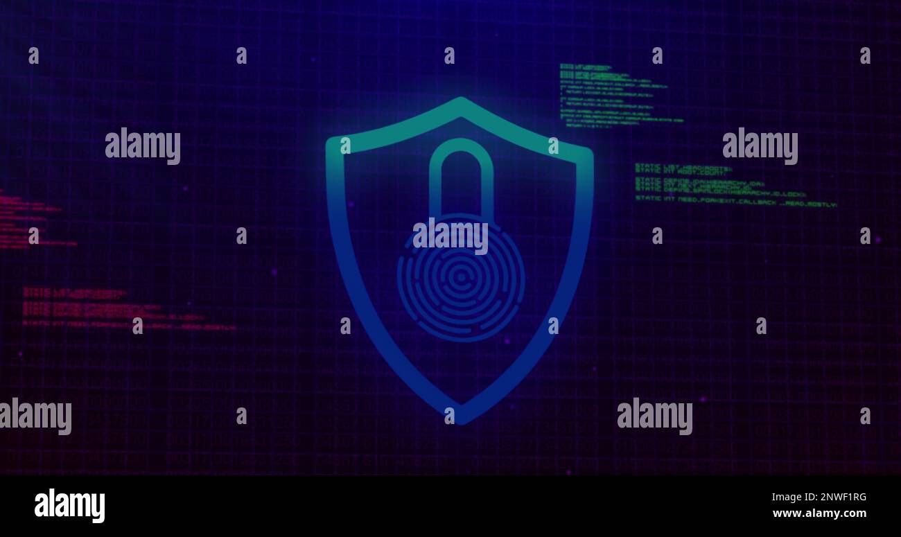 Image of data processing over shield and padlock icons Stock Photo - Alamy