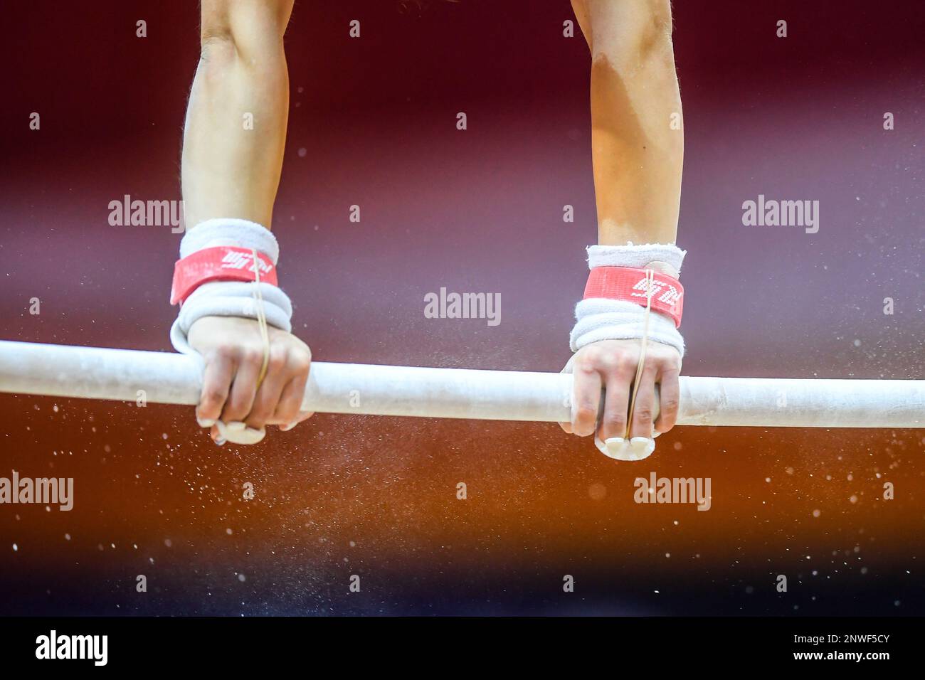 October 24, 2018 - Doha, Qatar - A gymnast from France practices on the ...