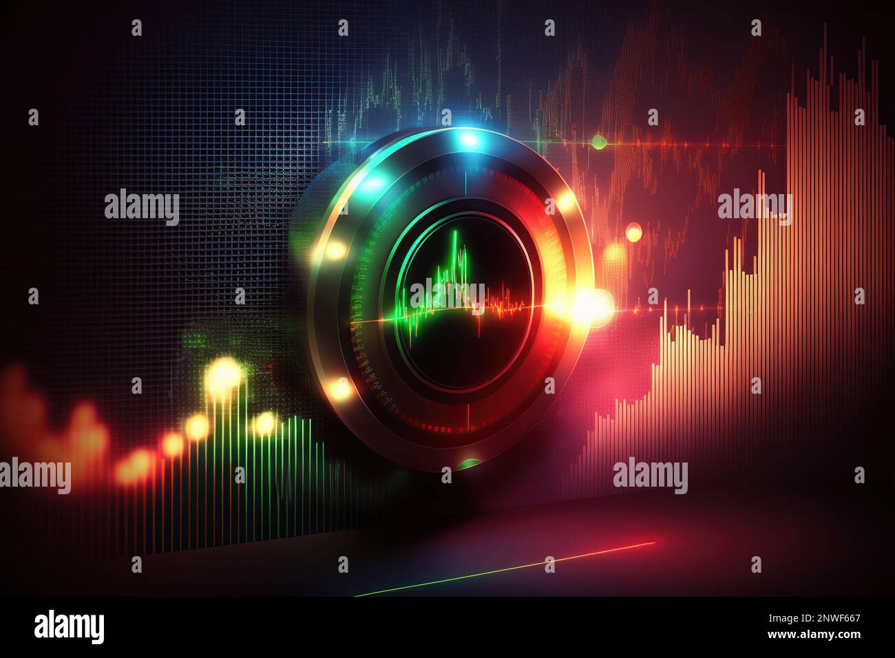 Generic cryptocurrency Altcoin on a hi-tech candlestick charts background  with red and green radiance, mirroring the unpredictable nature of stock  Stock Photo - Alamy