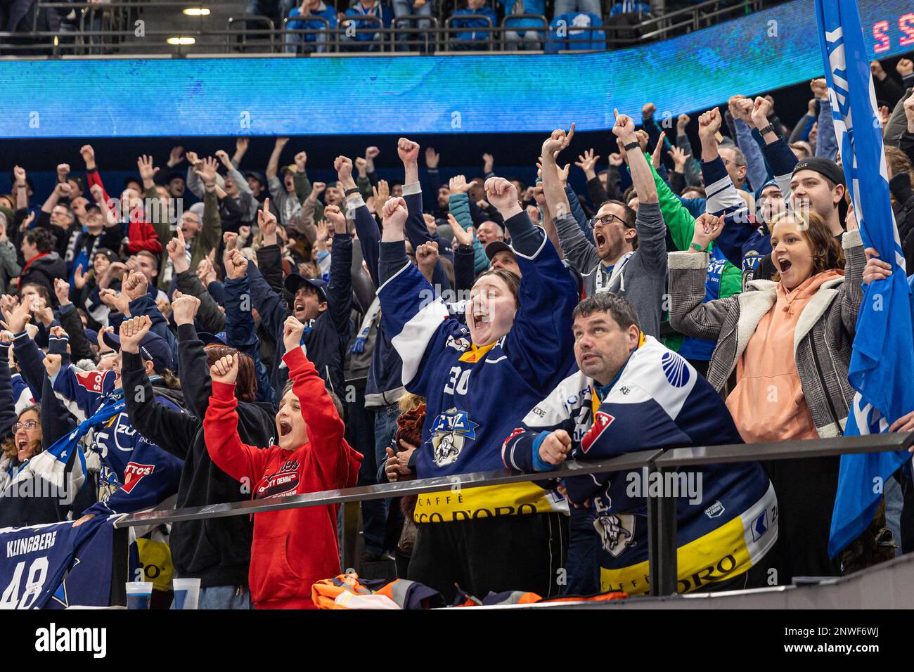 Zug. Switzerland. 28022023, The Zug fans cheer after the decisive