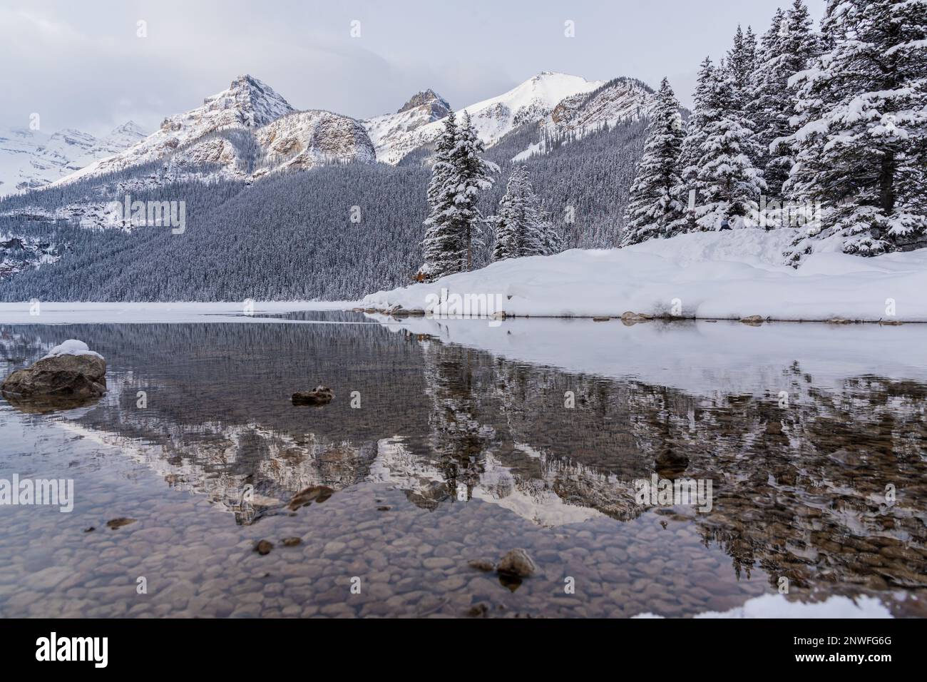 Iconic Lake Louise in Banff National Park during winter time with ...