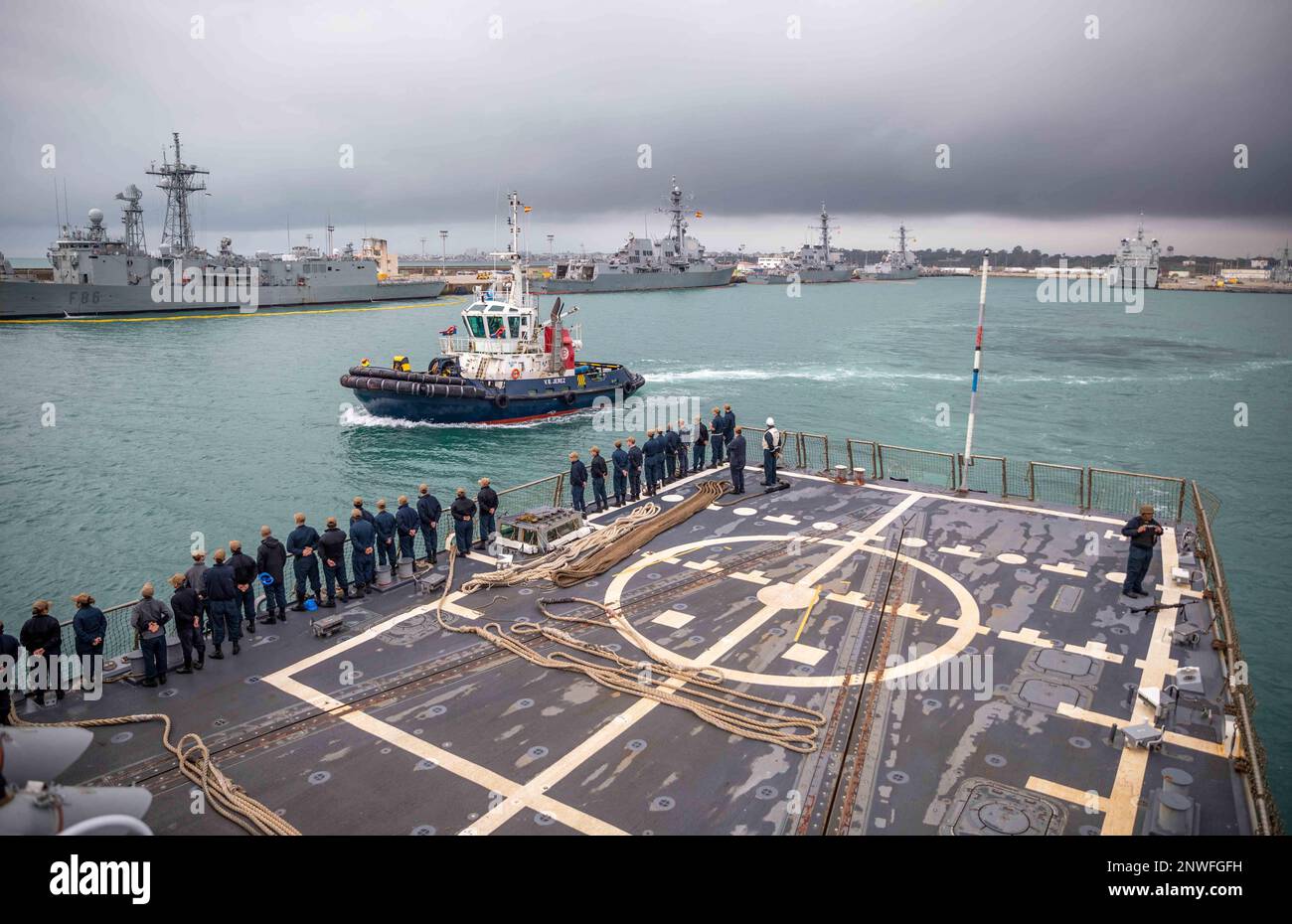 NAVAL STATION ROTA, Spain (Jan. 2, 2023) Sailors man the rails of the ...