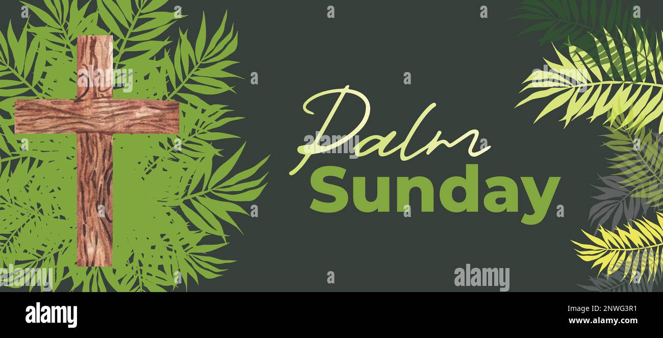 illustration of Christian Palm Sunday with palm branches and leaves and