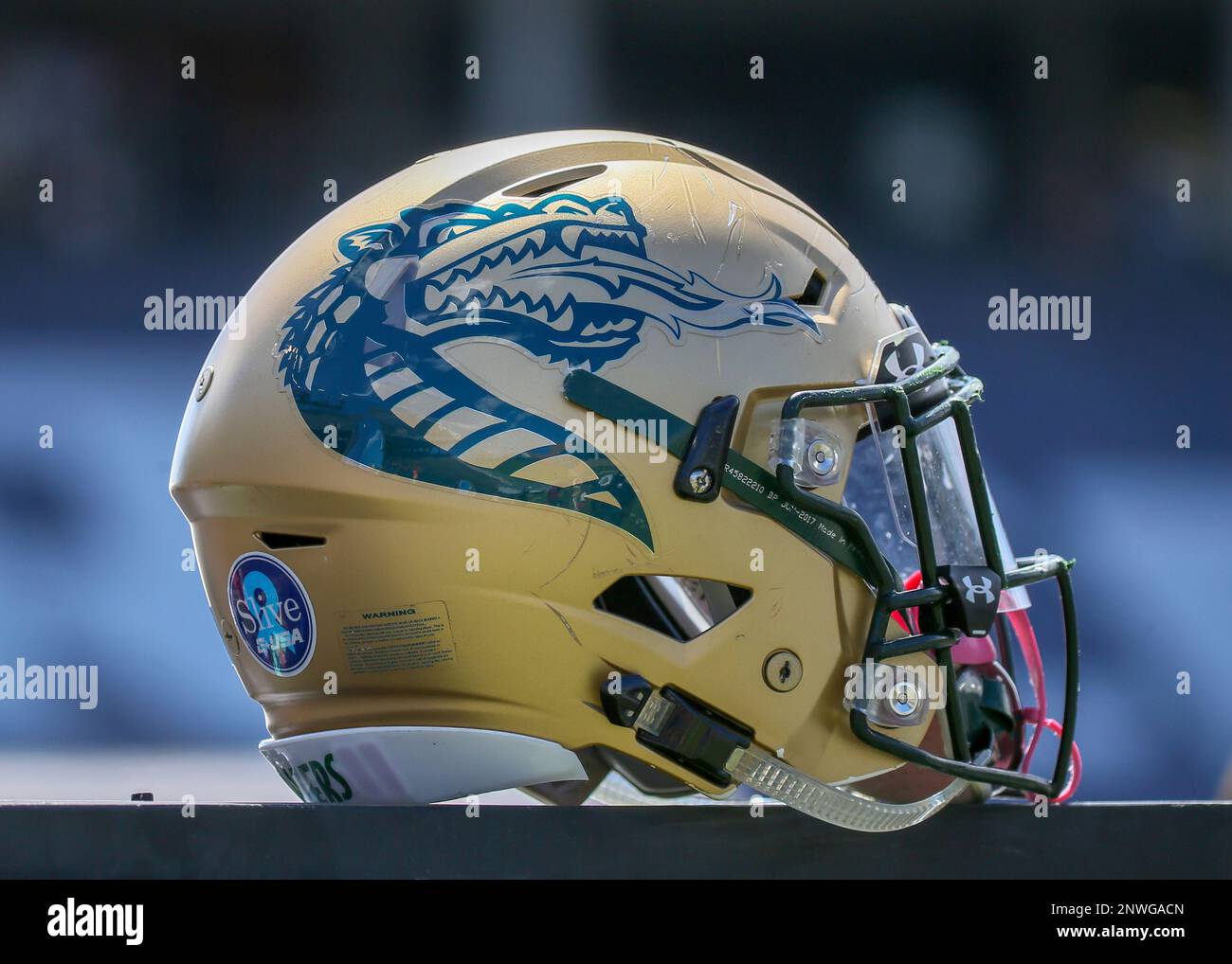 HOUSTON TX OCTOBER 13 UAB Blazers helmet rests on an equipment