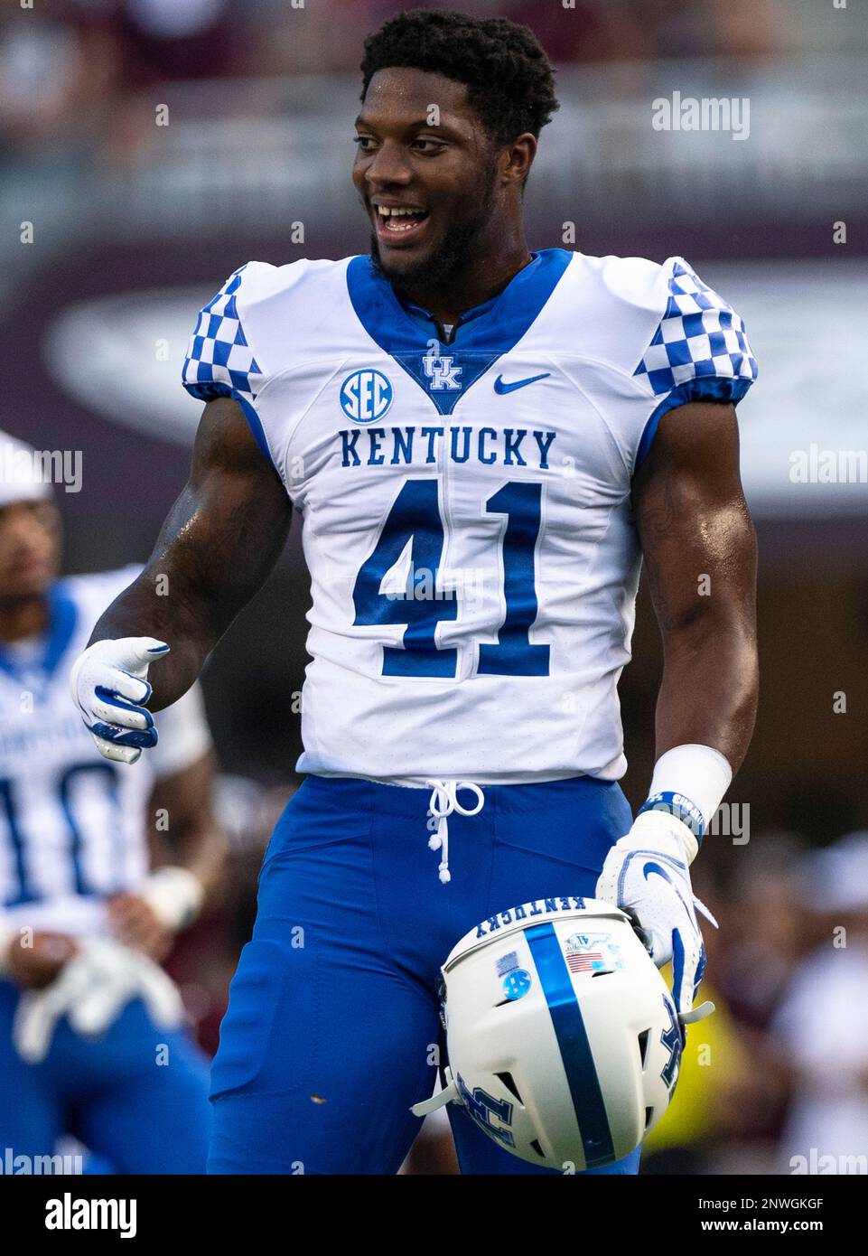 Kentucky linebacker Josh Allen (41) before a game against Texas A&M. Saturday, October 6, 2018 in College Station, Tex. (TFV Media via AP) Stock Photo