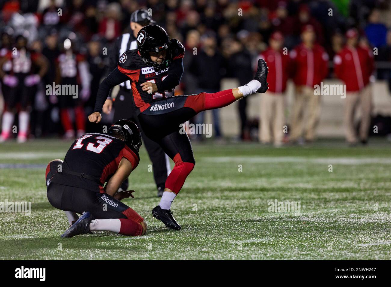 OTTAWA, ON OCTOBER 05 Ottawa Redblacks kicker Lewis Ward (10) kicks