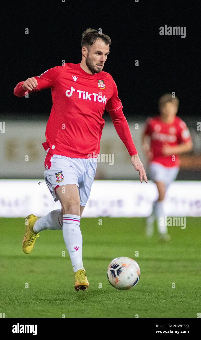 Wrexham, Wrexham County Borough, Wales. 28th February 2023. Wrexham's #14 Anthony Forde on the ball, during Wrexham Association Football Club V Chesterfield Football Club at The Racecourse Ground, in in the Vanarama National League. (Credit Image: ©Cody Froggatt/Alamy Live News) Stock Photo