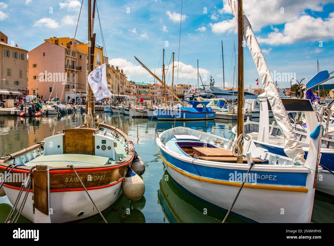 Small fishing boats in Saint-Tropez Harbour Stock Photo