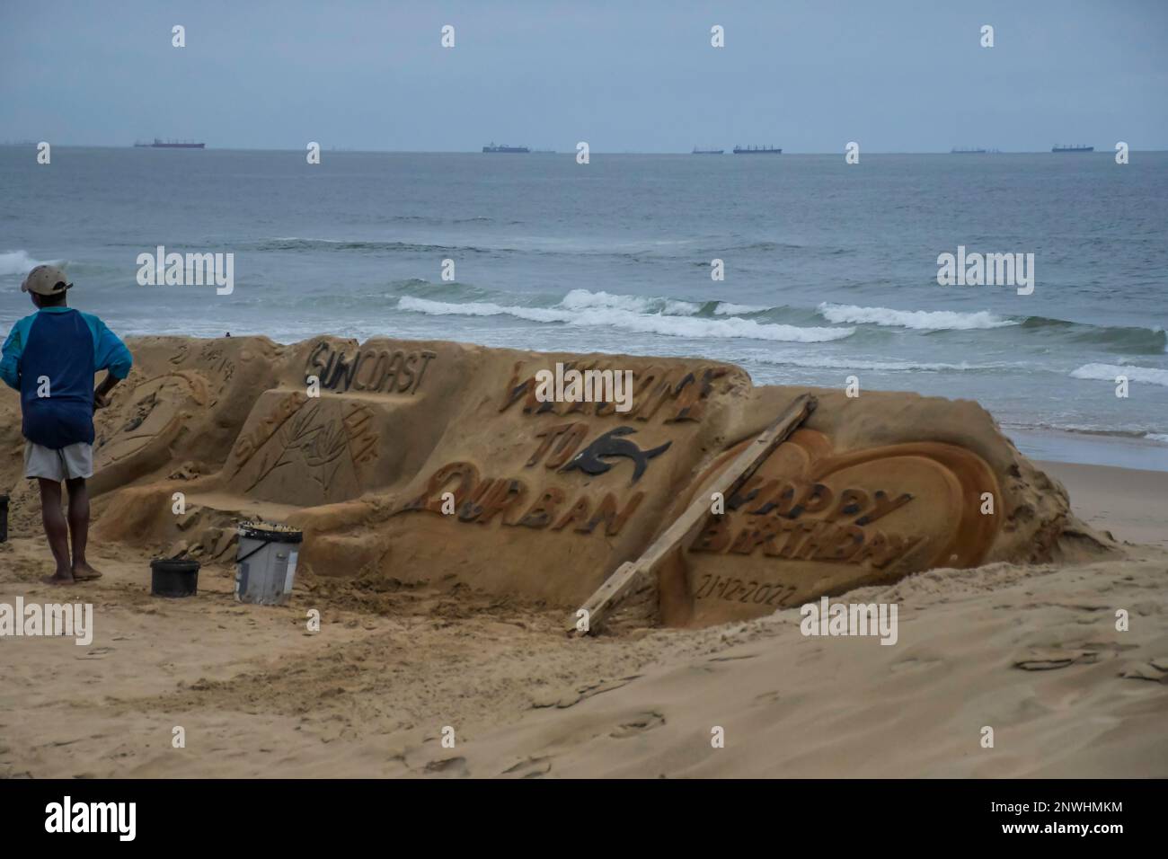 Durban tourism sand art at golden mile beach promenade KZN Stock Photo Alamy