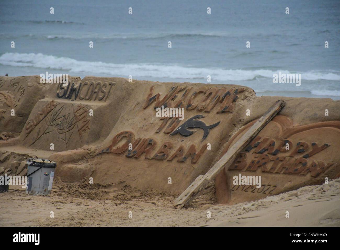 Durban tourism sand art at golden mile beach promenade KZN Stock Photo Alamy
