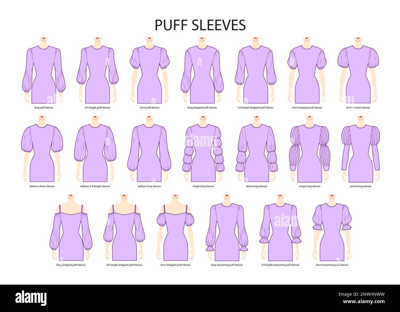 Set of Puff sleeves clothes dropped, baloon, virago, Marie, paned ...