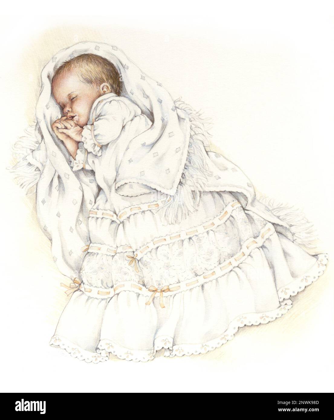 Baby realistic in gown & blanket on white Stock Photo Alamy