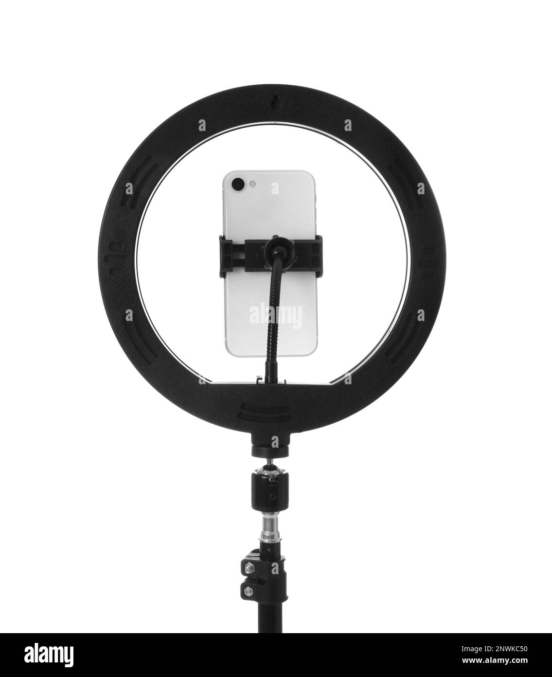 Tripod with ring light and smartphone isolated on white Stock Photo - Alamy
