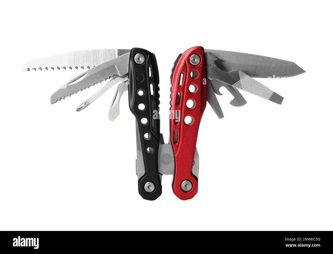 Compact portable colorful multitool isolated on white Stock Photo