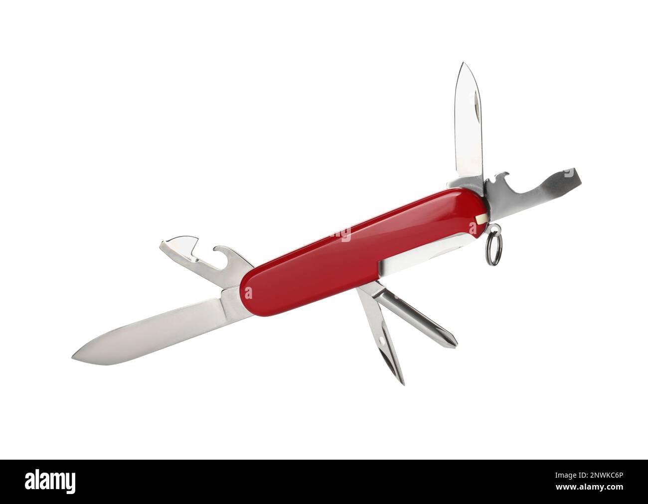 Compact portable red multitool isolated on white Stock Photo