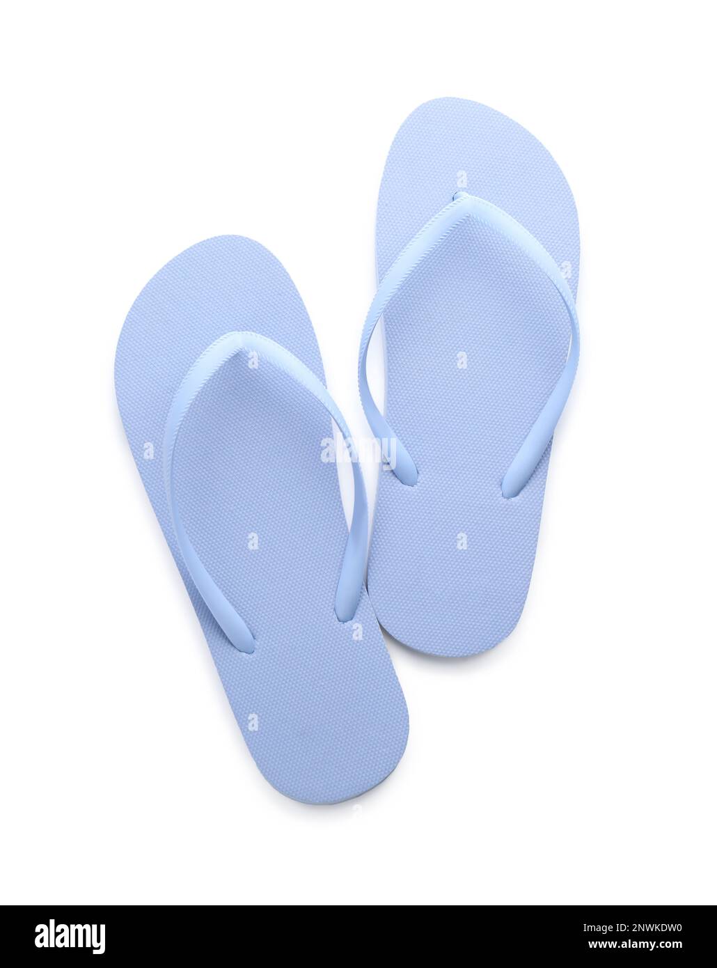 Stylish blue flip flops on white background, top view Stock Photo - Alamy