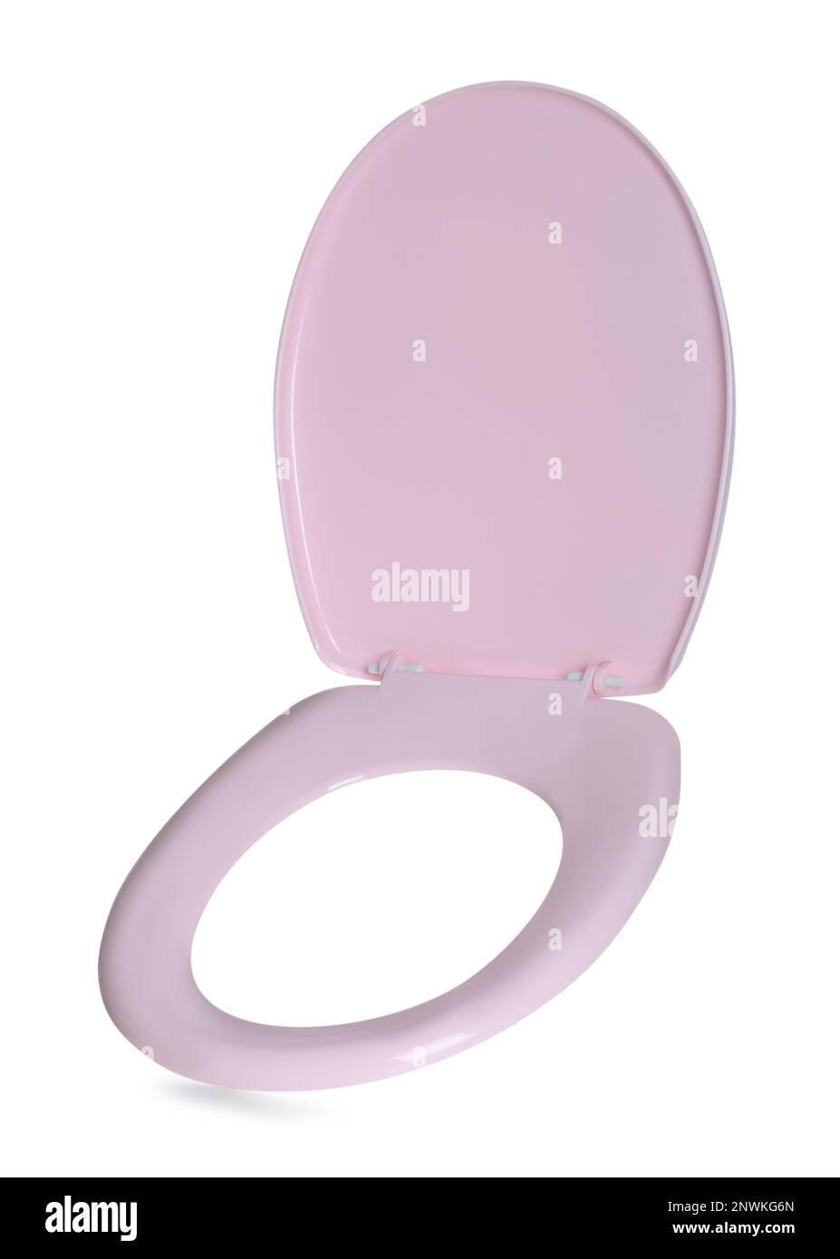 New pink plastic toilet seat isolated on white Stock Photo