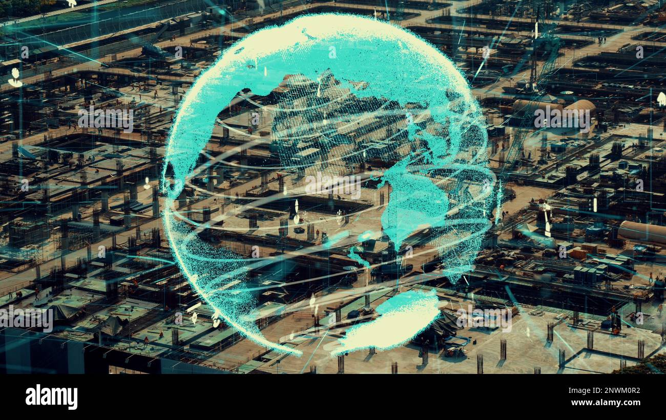 Construction technology concept with alteration graphic over construction site showing concept