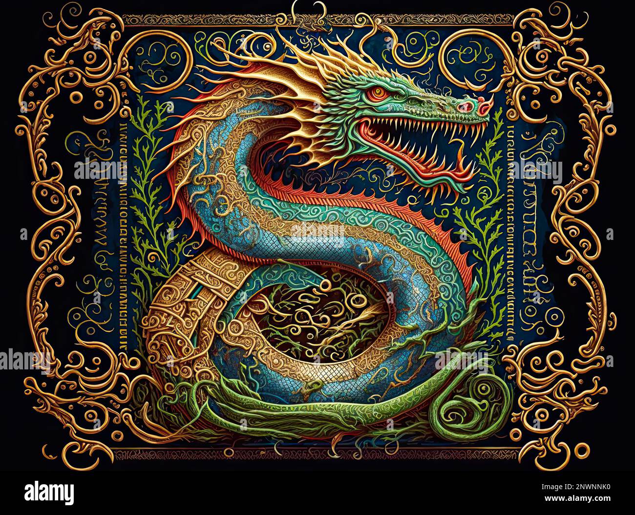Dragon, illuminated manuscript style. Generative AI Stock Photo - Alamy