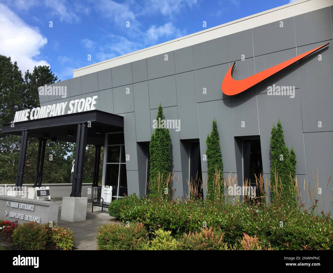 General overall view of the swoosh logo at the Nike Company Store in  Beaverton, Ore. Monday, July 18, 2016. (Kirby Lee via AP Stock Photo - Alamy
