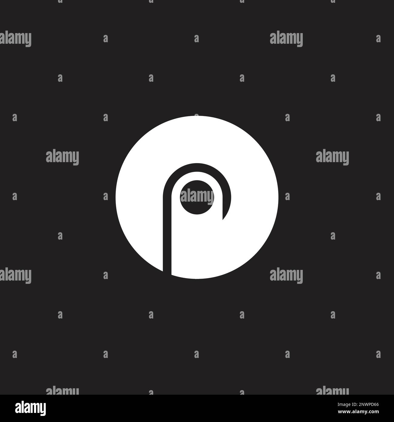 letter r circle dot negative space logo vector Stock Vector
