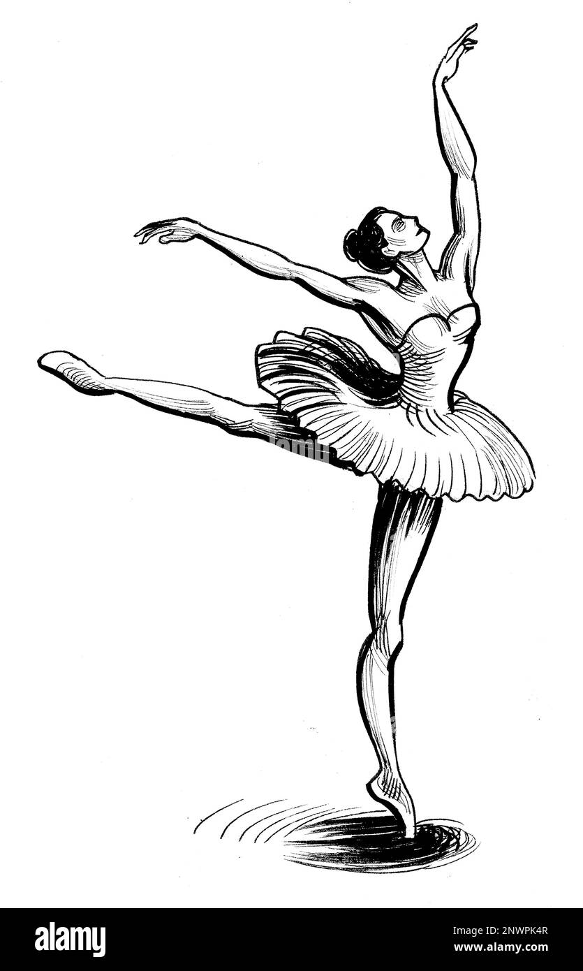 Beautiful dancing ballerina. Ink black and white drawing Stock Photo ...