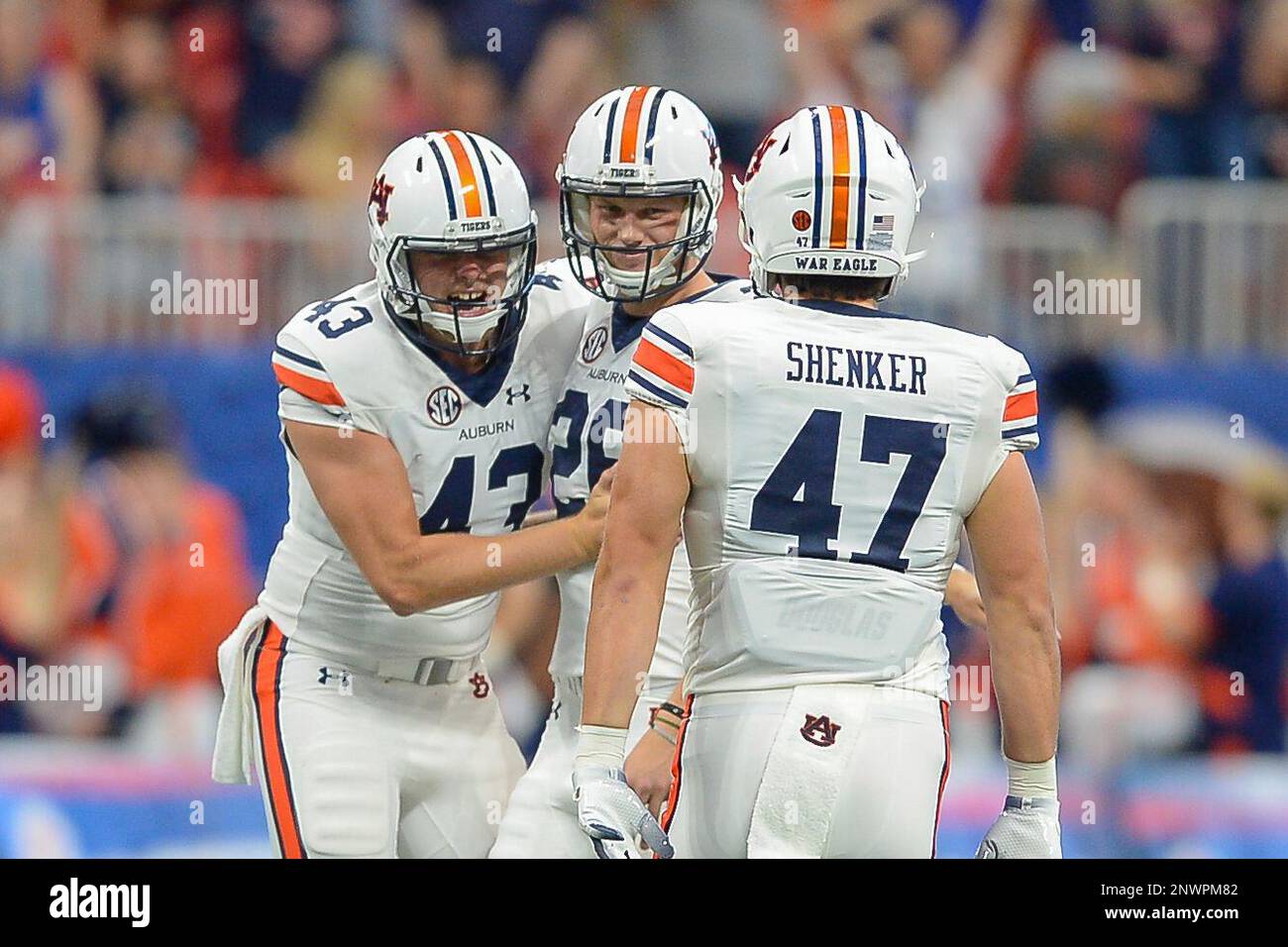 ATLANTA, GA SEPTEMBER 01 Auburn kicker Anders Carlson (center) is