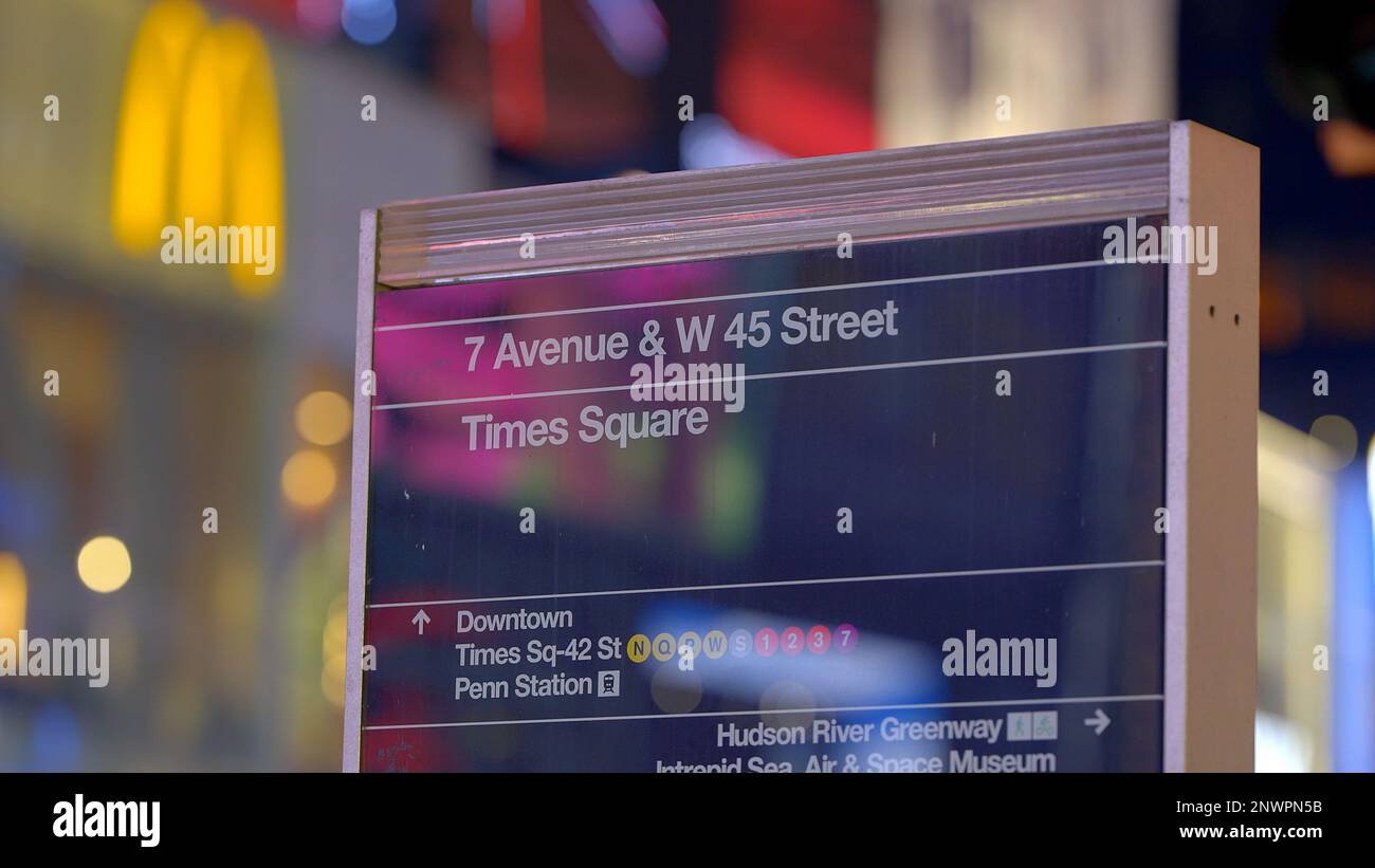 Direction sign at Times Square in New York NEW YORK CITY, USA
