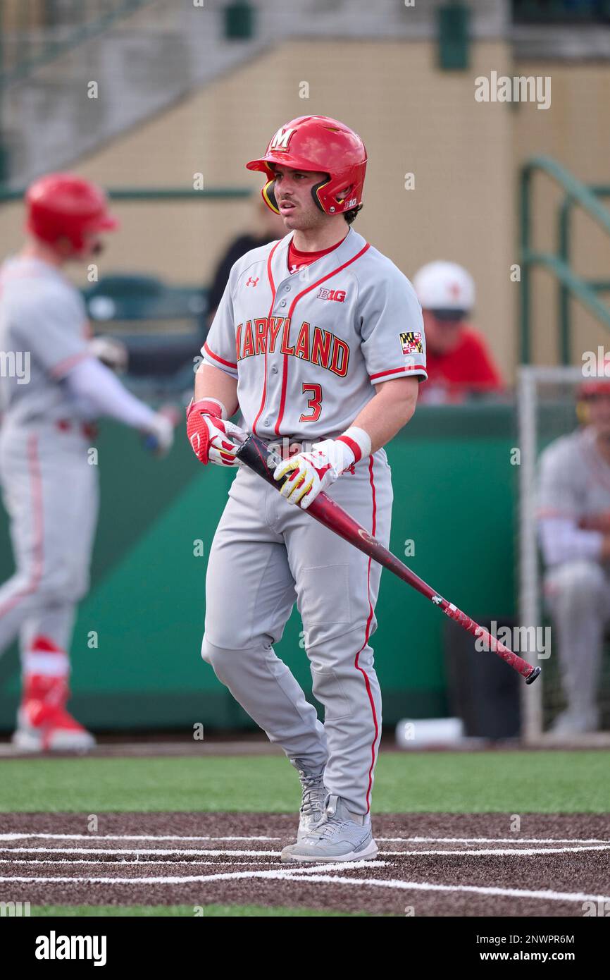 Maryland Terrapins Luke Shliger (3) bats during an NCAA baseball game