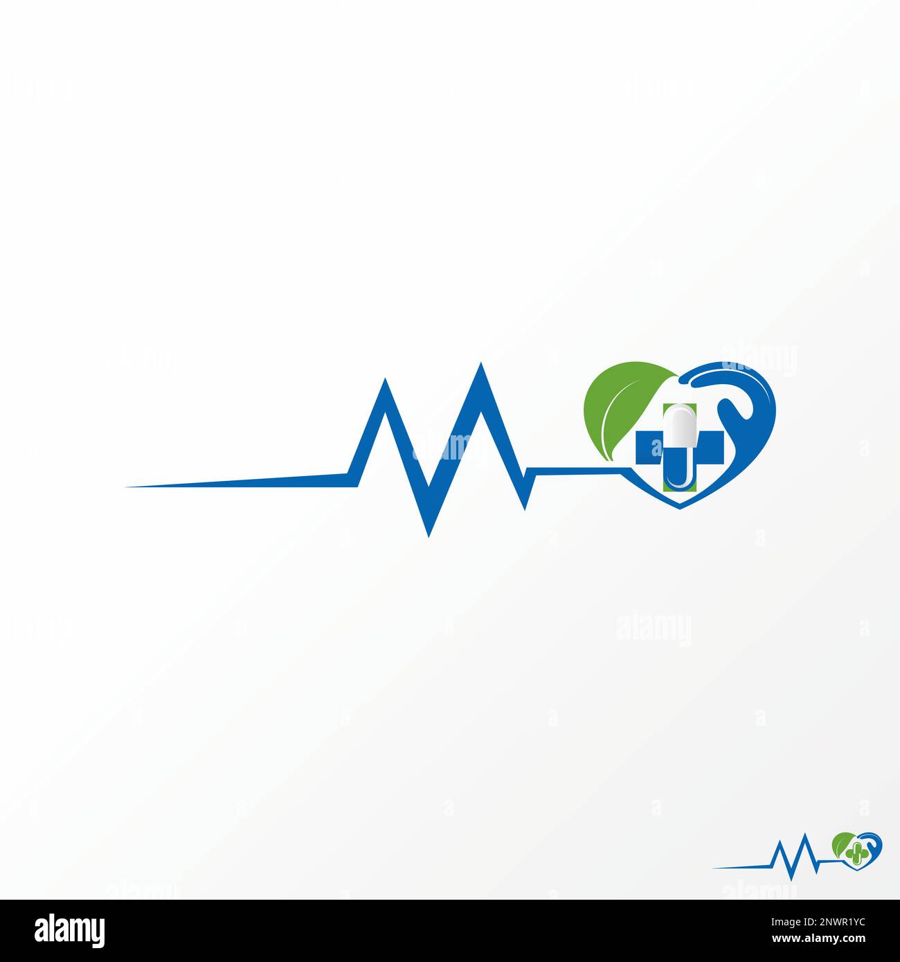 Medical trading like letter M font with love, leaf, cross, and capsule