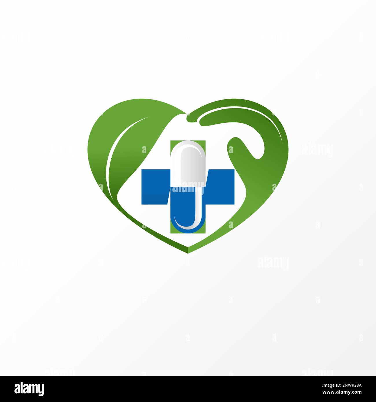 Medical trading like letter M font with love, leaf, cross, and capsule