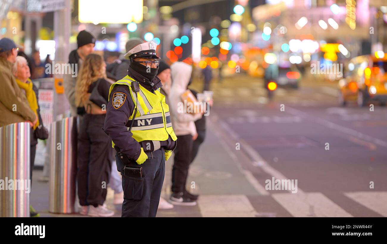 NYPD Traffic officer at Times Square - NEW YORK CITY, USA - FEBRUARY 14 ...