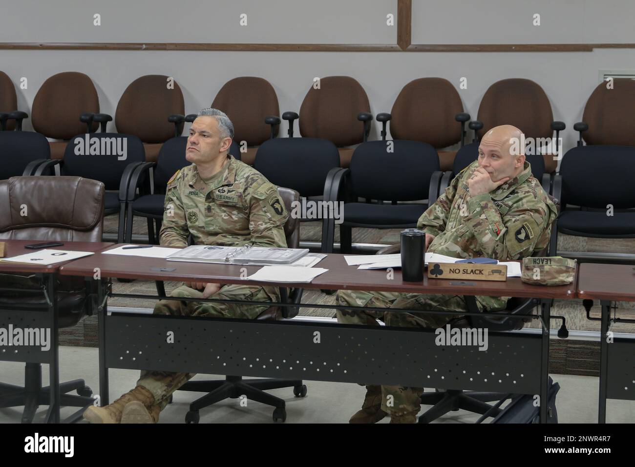 Bastogne Soldiers and NCOs competed in the 1 BCT Soldier and NCO of the Quarter  Board February 8, 2023. Stock Photo