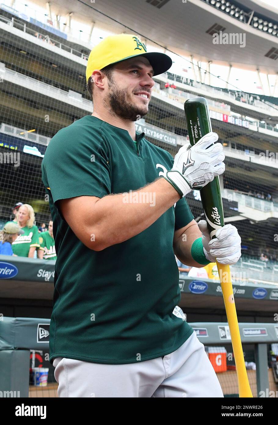 MINNEAPOLIS, MN - AUGUST 25: Oakland Athletics Outfield Ramon Laureano (22)  looks on before a MLB game between the Minnesota Twins and Oakland  Athletics on August 25, 2018 at Target Field in