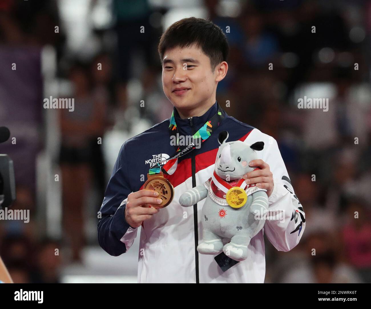 South Korea's KIM Hansol, winner, attends a victory ceremony of