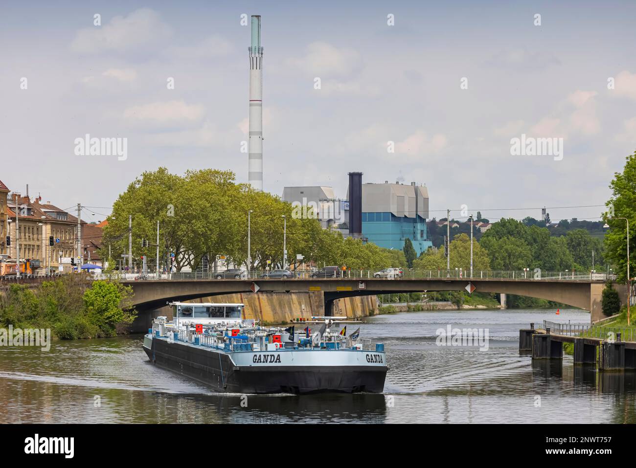 Gas freighter GANDA underway on the Neckar federal waterway, with ...