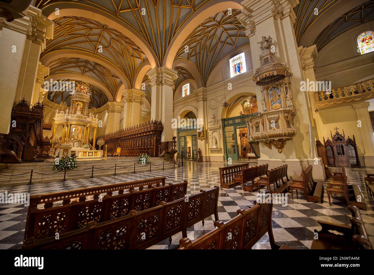 Basilica Metropolitan Cathedral of Lima, Central Nave, Lima, Peru Stock
